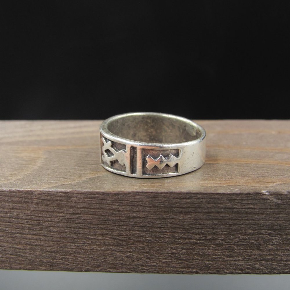 Size 8.25 Sterling Silver Worn Rustic Odd Shapes Band Ring Vintage - Picture 2 of 8